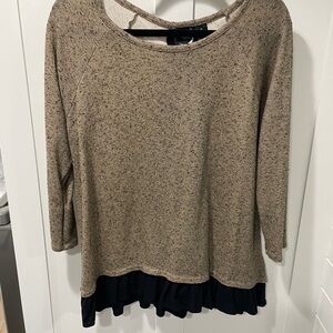 Layered Knit Tunic Top with Ruffle Hem - Beige by Unknown